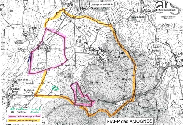 Carte des primtres de protection du captage de Trailles